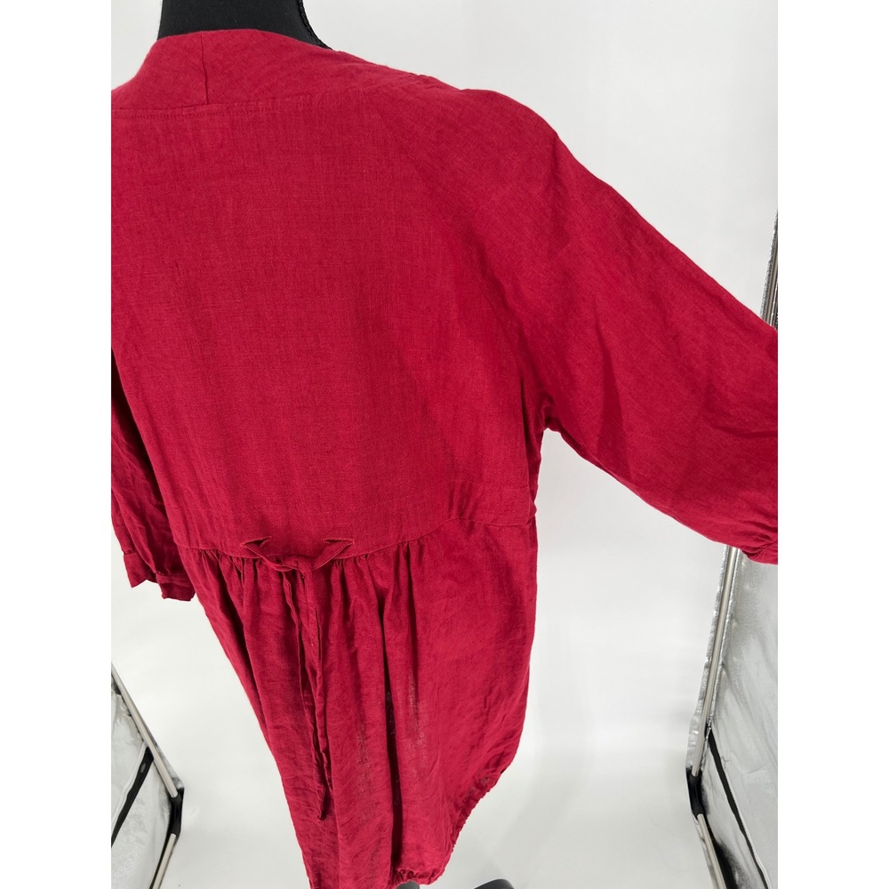 LINENBEE Linen Tunic Dress Women L Red Pockets Lagenlook Pockets Adjustable Hem - Picture 11 of 16